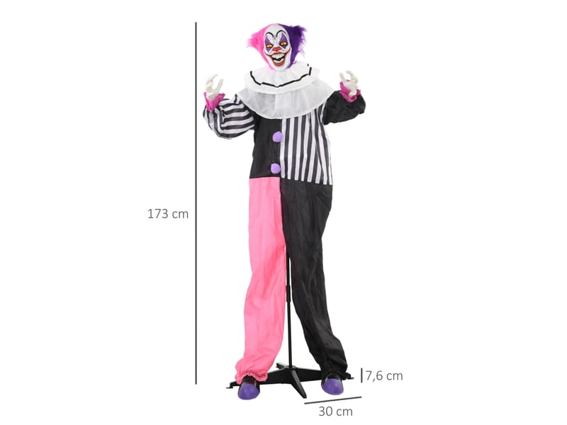Décoration halloween clown avec yeux rouges, rires et capteur sonore pour maison et extérieur couvert 60×18×173 cm - Conforama D