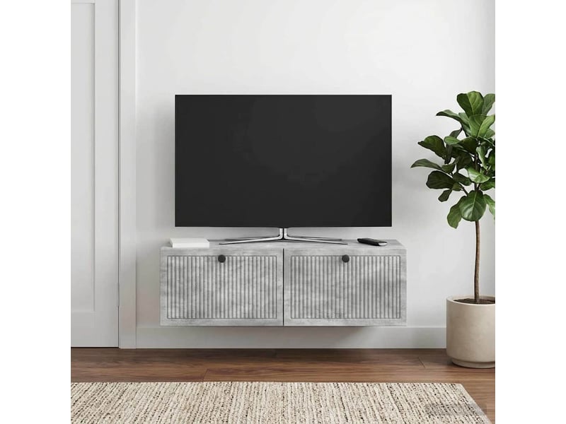  Meuble tv - banc tv - meuble de rangement mural gris béton 98 x 31 x 30 cm bois d'ingénierie  - Conforama B
