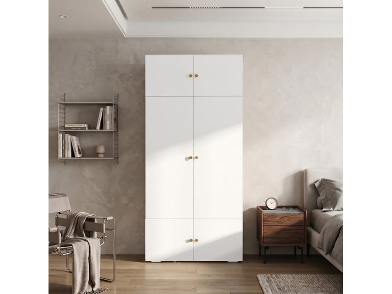  Armoire avec penderie et 5 niches de rangement, poignées dorées, pour chambre et bureau, blanche, 90 × 50 × 200 cm  - Conforama C