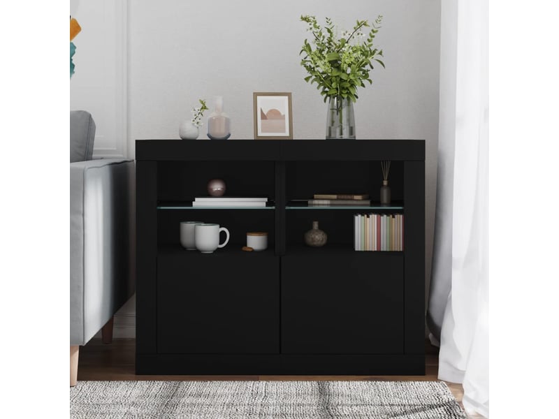  Armoires latérales et lumières led 2 pcs noir bois d'ingénierie  - Conforama C