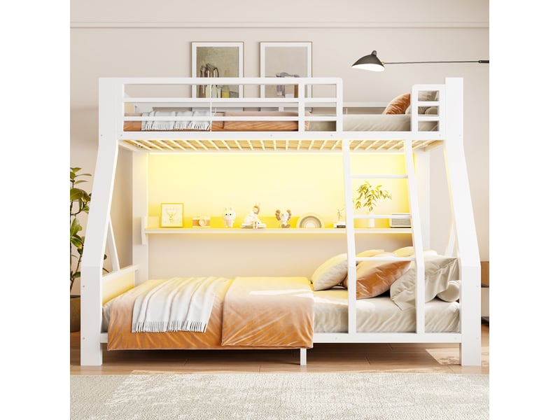 Lit superposé modenvie 90 x 200 cm et 140 x 200 cm avec étagère et led blanc - Conforama D