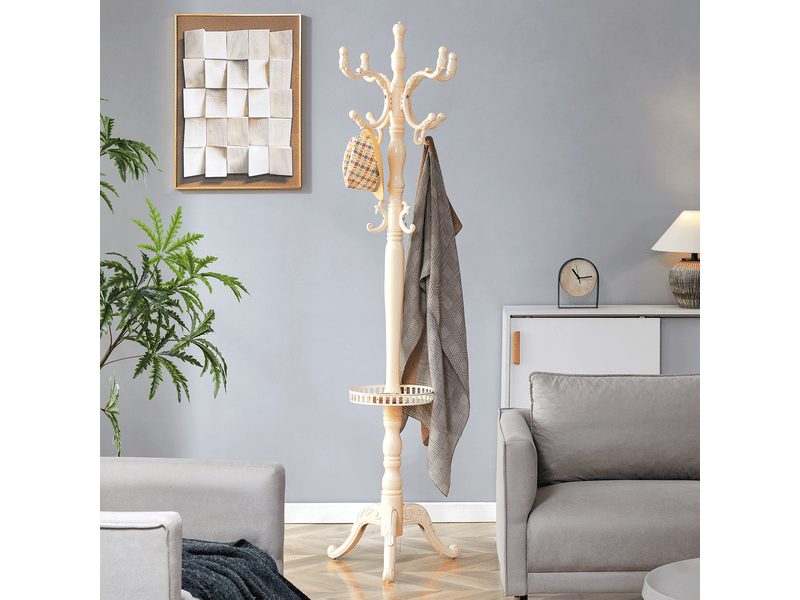  Porte-manteau européen en bois massif blanc crème, polyvalent, stable, avec pieds antidérapants  - Conforama D