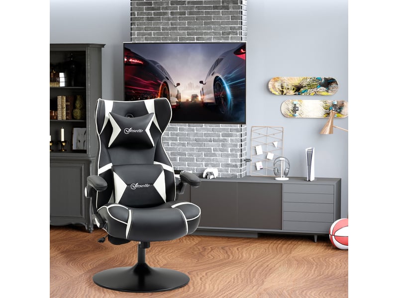  Fauteuil de jeu, haut-parleurs intégrés, dossier inclinable, noir et blanc, 69 x 73 x 118 cm  - Conforama D