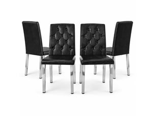 Lot de 4 chaises de salle à manger, chaise cuisine, dossier à motif losange, design contemporain, pu noir, métal argenté