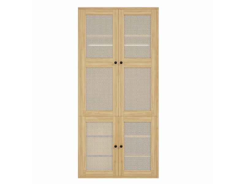  Armoire 2 portes en rotin 90x47x200 cm en mdf chêne clair  - Conforama D