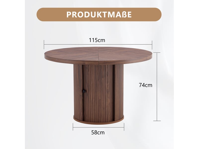  Table à manger ronde 115 cm avec rangement, mdf finition noyer, 4 à 6 places  - Conforama C