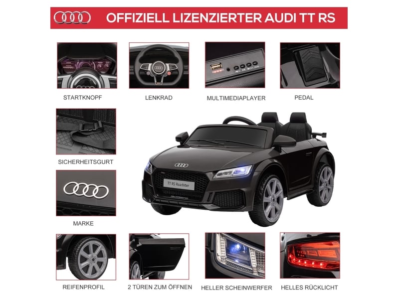  Voiture électrique audi pour enfants 3-5 ans 102x60x44 cm télécommandée noir  - Conforama C