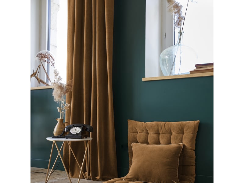  Rideau ajustable 140x270 cm velours de coton camel PD21321 - Conforama A