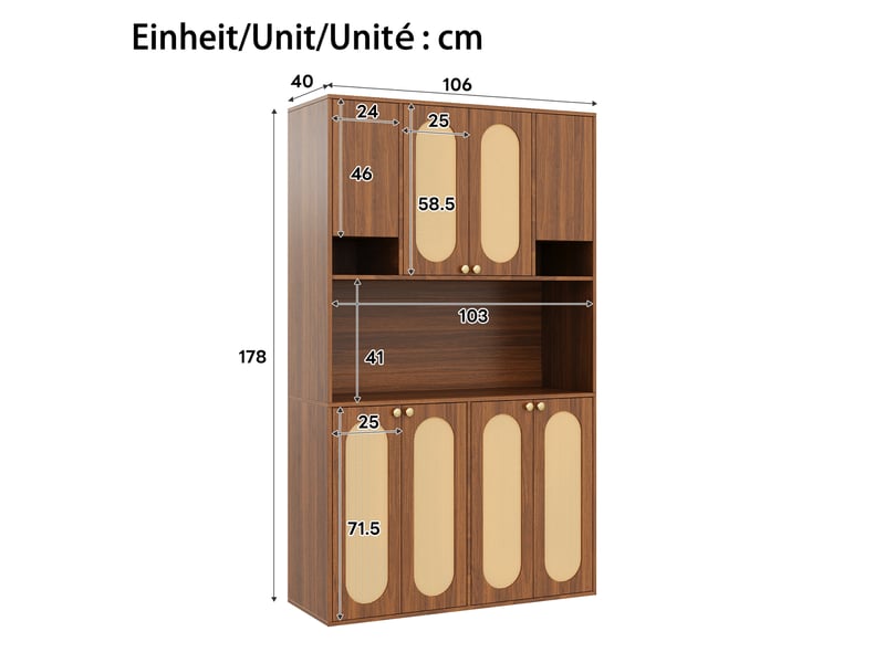  Buffet haut 106x40x178cm 8 portes mdf naturel rangement vaisselle et provisions  - Conforama C
