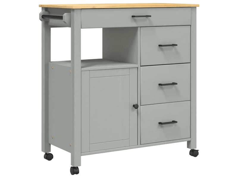  Desserte de cuisine, chariot de rangement 84x40x88,5 cm gris bois massif de pin shl97410  - Conforama A