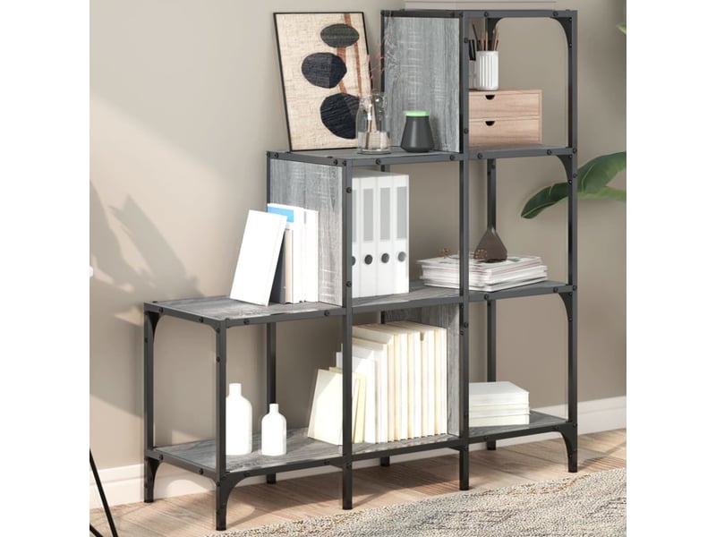  Bibliothèque, meuble de rangement salon sonoma gris 92x30x102 cm bois ingénierie et métal  - Conforama B