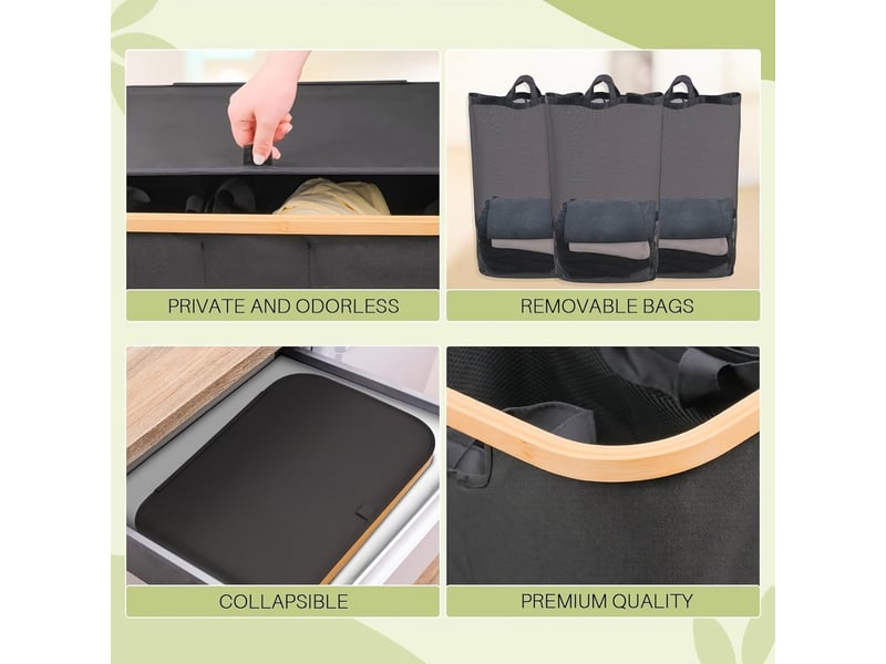  Panier à linge 160 l pliable avec 3 sacs amovibles, trieur de linge 3 compartiments  - Conforama E
