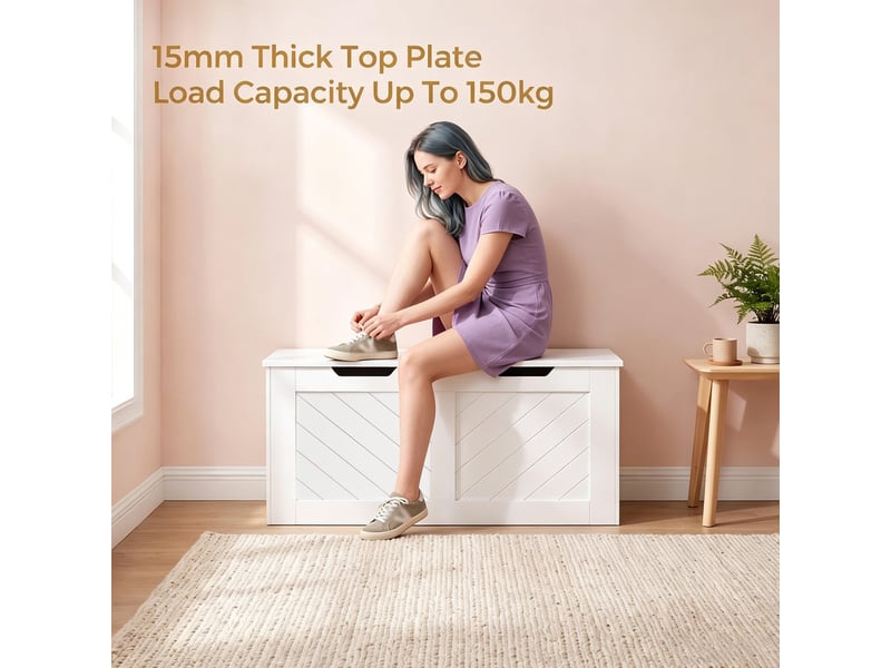  Banc de rangement blanc au style minimaliste, banc de rangement multifonction, pour entrée  - Conforama D