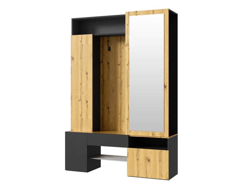  Portemanteau avec banc et rangement 127 x 180,5 cm en mdf noir et naturel  - Conforama R