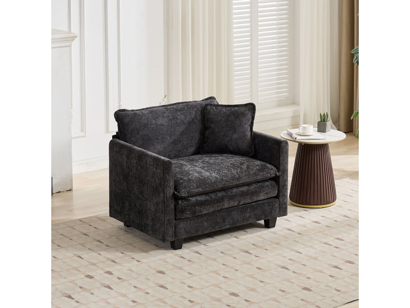  Canapé 1 place en chenille noire, coussin d'assise double couche, structure modulable pour salon ,pouf non inclus  - Conforama R