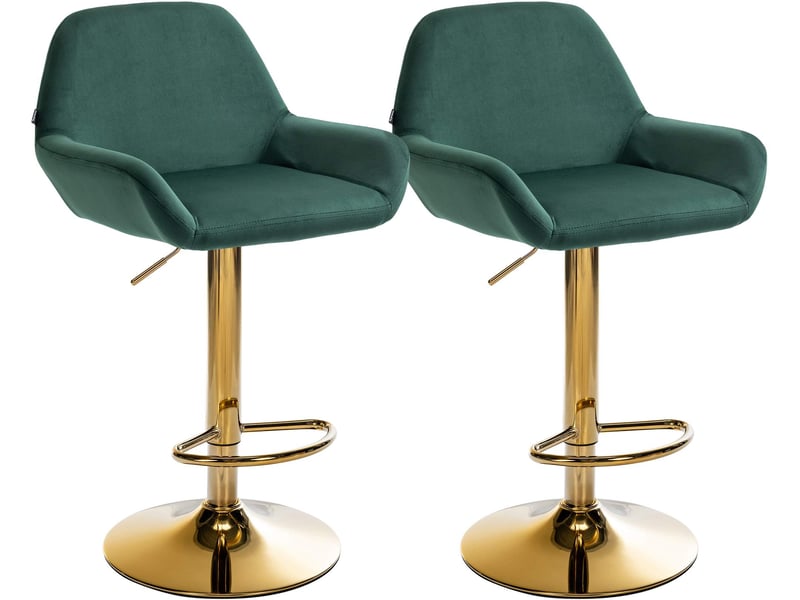  Lot de 2 tabourets de bar repose-pieds intégré revêtement velours vert structure en métal doré tdb10739  - Conforama A
