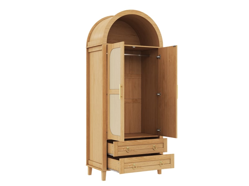 Armoire 2 portes avec led, penderie et 2 tiroirs 76x50x184 cm, naturel - Conforama D