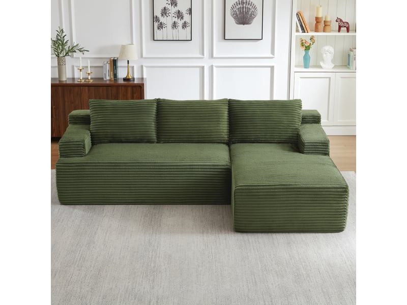  Canapé d'angle en velours côtelé 3 places, sans montage, modulaire, assise profonde, confort moelleux, design nuage  - Conforama B