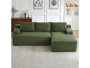 Canapé d'angle en velours côtelé 3 places, sans montage, modulaire, assise profonde, confort moelleux, design nuage