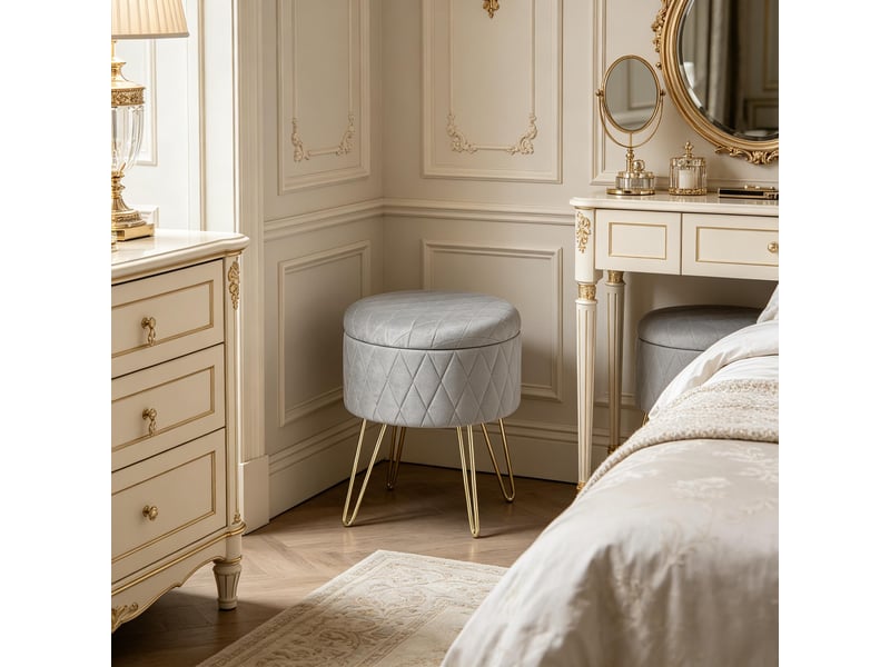  Pouf de rangement rond 1 pièce, siège d’appoint rembourré avec rangement intégré  - Conforama E