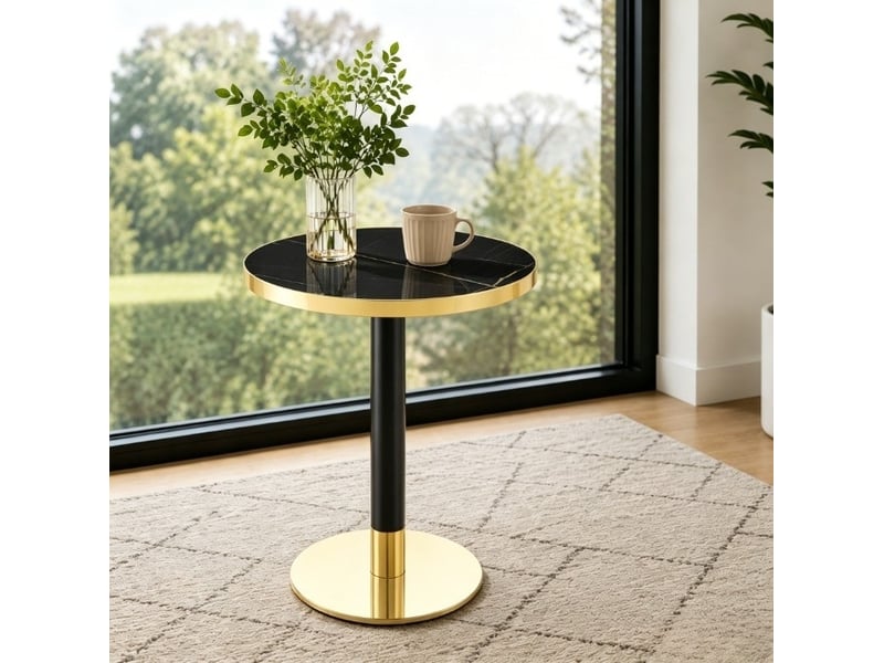  Table d’appoint ronde, table salon moderne table, design moderne, pratique, plateau mdf, piètement métal, coloris noir  - Conforama B