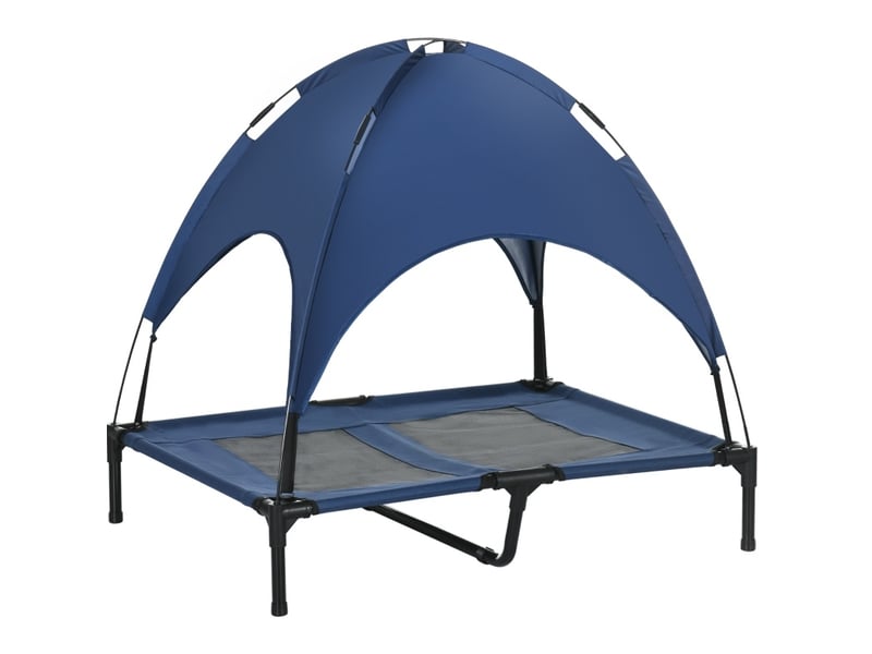  Lit surélevé extérieur  92x76x90 cm – bleu foncé et noir – pliable avec auvent protecteur  - Conforama A
