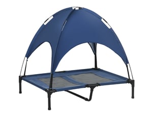Lit surélevé extérieur  92x76x90 cm – bleu foncé et noir – pliable avec auvent protecteur