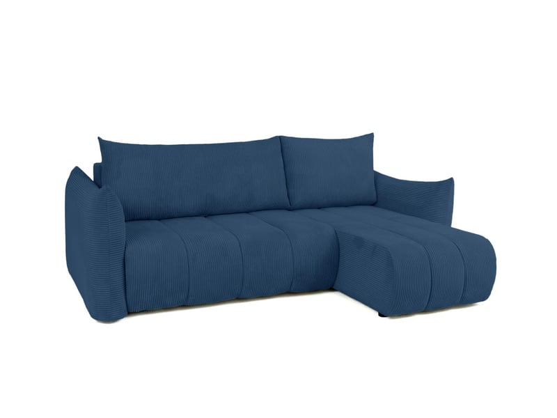  Canapé d'angle lysia mini réversible et convertible en velours côtelé - bleu foncé LYSIA - Conforama E