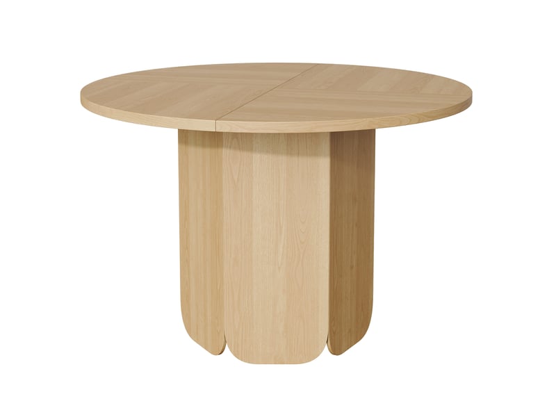  Table ronde à manger ø 120 cm, plateau fixe en mdf, pied central à forme lobée, jusqu'à 6 personnes, décor effet chêne  - Conforama A