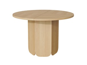Table ronde à manger ø 120 cm, plateau fixe en mdf, pied central à forme lobée, jusqu'à 6 personnes, décor effet chêne
