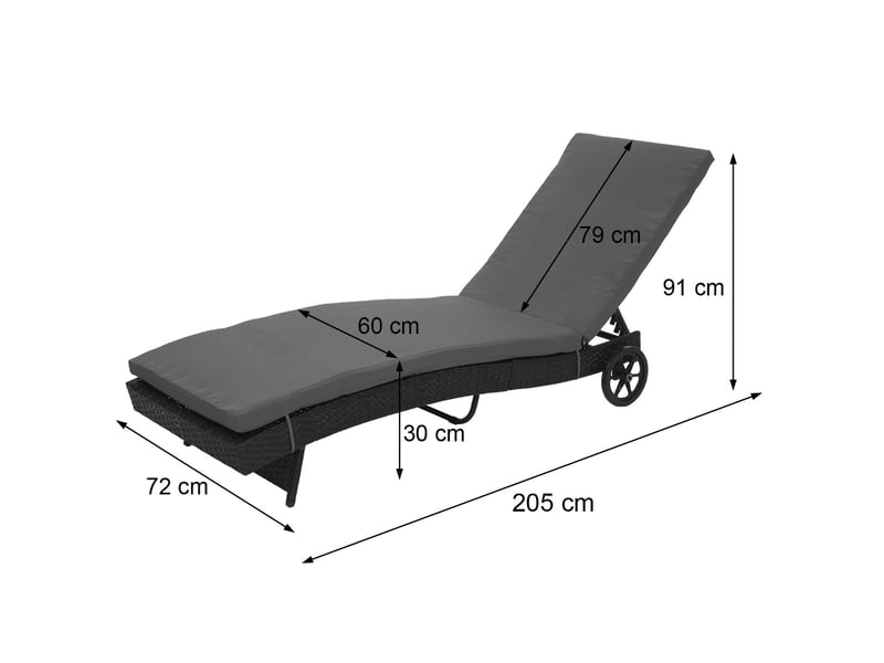  Chaise longue transat bain de soleil pour jardin terrasse en poly-rotin anthracite coussin beige 04_0004934  - Conforama C