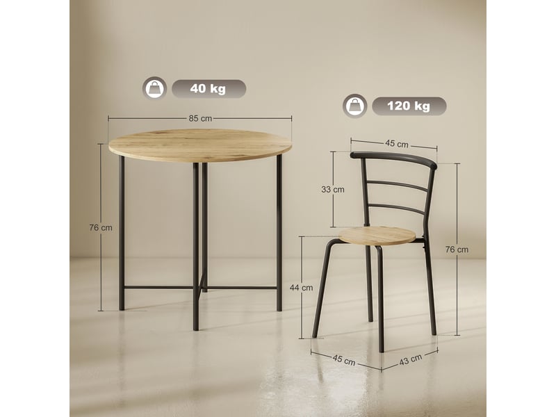  Ensemble table et 4 chaises rondes de style industriel, gain de place, en bois et métal  - Conforama E