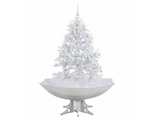 Arbre de noël, sapin de noël neigeux avec base de parapluie blanc 140 cm