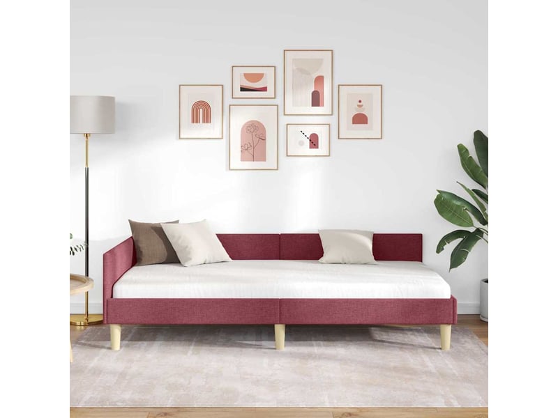  Lit simple- lit adulte -  cadre de lit d'angle bordeaux 90 x 200 cm tissu  - Conforama B