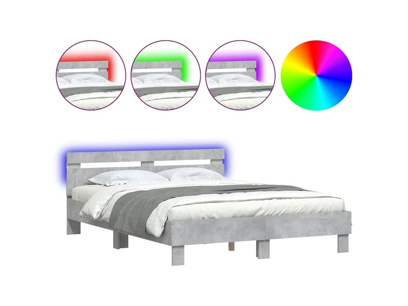  Lit double- lit adulte -  cadre de lit avec led sans matelas gris béton 150x200 cm  - Conforama A