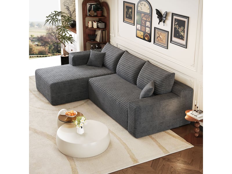 Canapé d'angle gauche en l canapé modulable canapé compressé 3 places canapé nuage en velours côtelé avec accoudoirs - gris - Conforama E