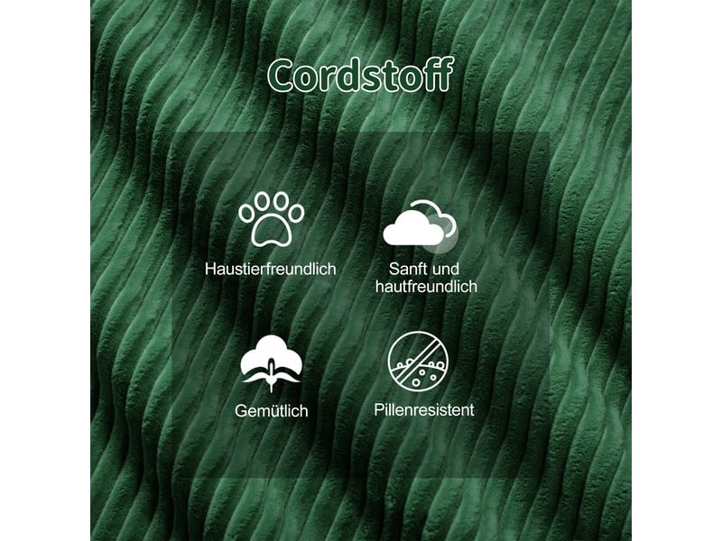 Canapé modulable d'angle vert, canapé panoramique en velours côtelé, profond et antidérapant, sans montage requis - Conforama W
