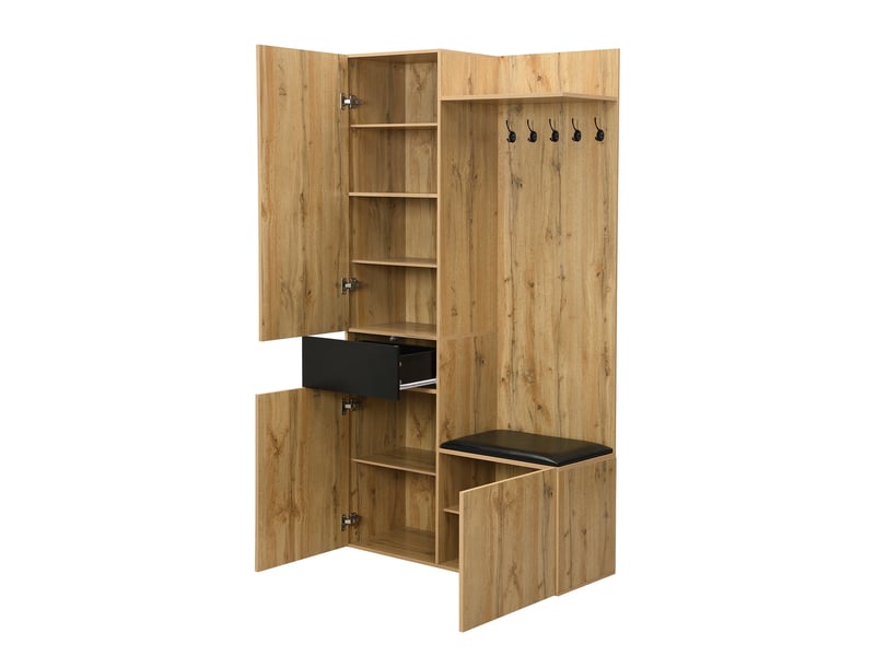 Vestiaire d’entrée avec 5 patères, miroir, meuble à chaussures, tiroirs, étagères et banc - Conforama D