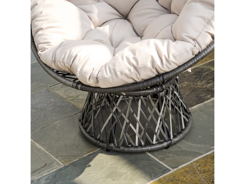 Fauteuil rond de jardin fauteuil papasan pivotant grand confort ø 97 x 90h cm grand coussin fourni polyester résine tressée crème - Conforama E