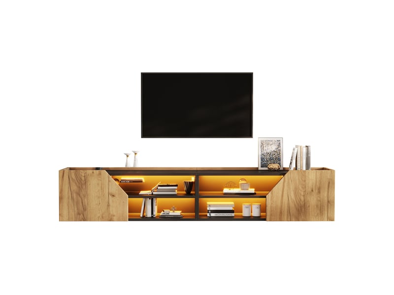  Meuble tv mural avec led rgb bluetooth noir et bois, 180x36,5x40 cm  - Conforama A