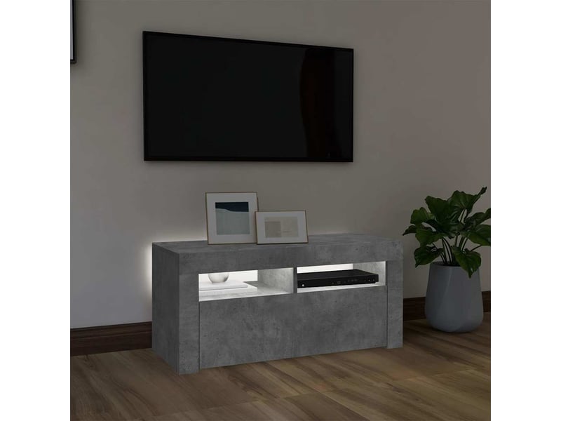  Meuble tv - banc tv - meuble de rangement avec lumières led gris béton 90x35x40 cm  - Conforama C