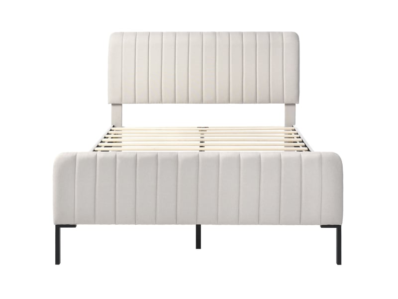  Lit double rembourré 160 x 200 cm gris-beige avec sommier à lattes et tête de lit réglable  - Conforama A