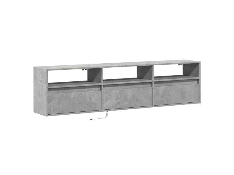  Meuble tv - banc tv - meuble de rangement mural avec led gris béton 180x31x45 cm  - Conforama C