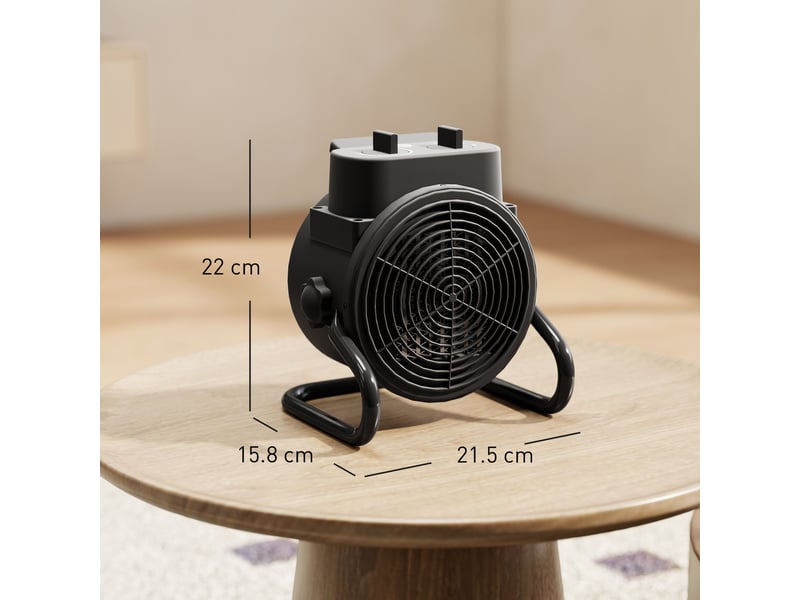  Chauffage d'appoint céramique ptc, radiateur électrique soufflant 2000 w, thermostat réglable, 21,5 x 15,8 x 22 cm, noir  - Conforama E