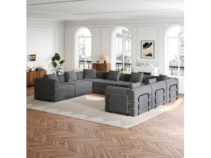  [design patenté] canapé d'appoint 2-en-1 en chenille avec rangement dans l'accoudoir, trois structures métalliques et multiples configurations possibles  - Conforama D