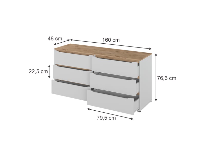  Vicco commode avec tiroirs, blancchêne artisan, 160x76.6cm  - Conforama B