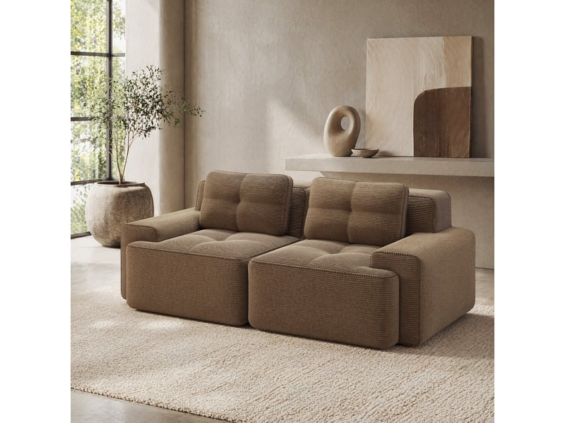 Canapé modulable 2 places en velours côtelé marron - Conforama B
