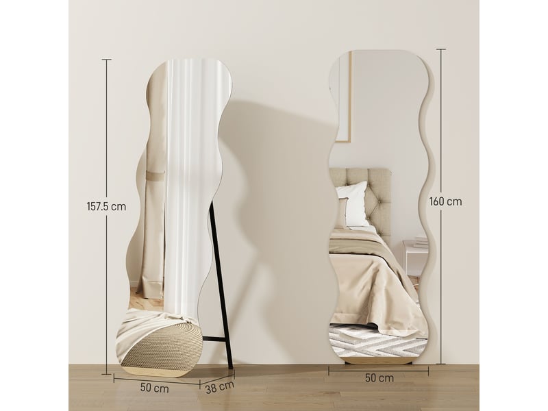  Miroir sur pied ondulé sans cadre avec socle en bois noir 50 x 2,7 x 160 cm  - Conforama C