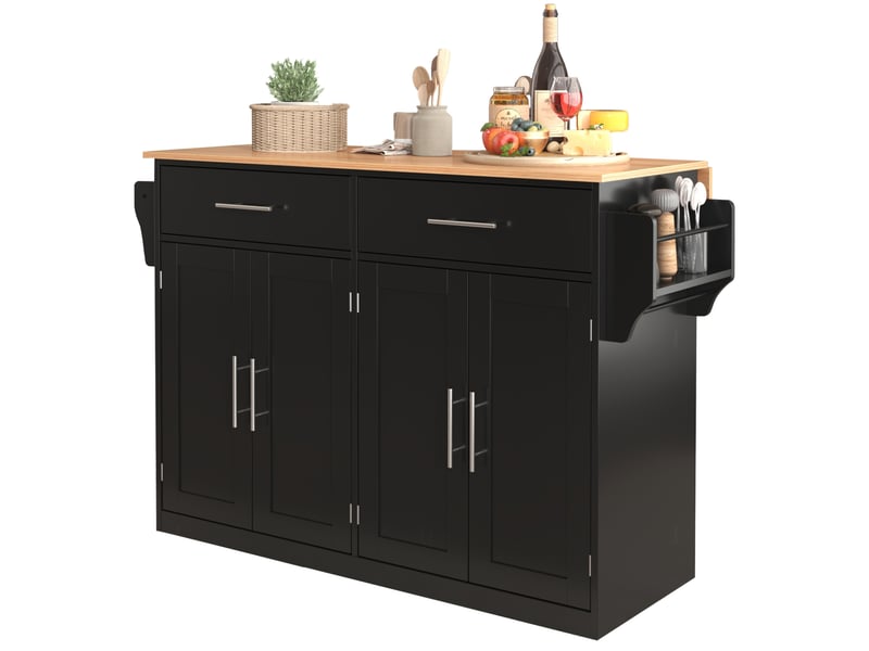 Desserte de cuisine 120x46-71x91,5 cm noire et naturelle avec plateau pliant  - Conforama A