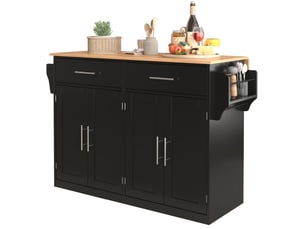 Desserte de cuisine 120x46-71x91,5 cm noire et naturelle avec plateau pliant